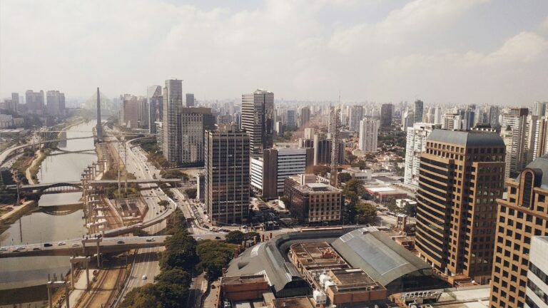 Vista de uma grande cidade com prédios durante o dia